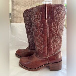 Vintage RARE Frye Campus Floral Stitch Platform Block Heel Western Boots